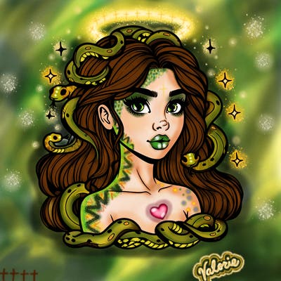 realistic girl with snakes as hair