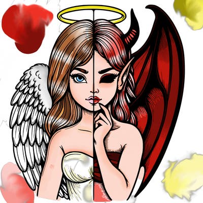 realistic angel half demon