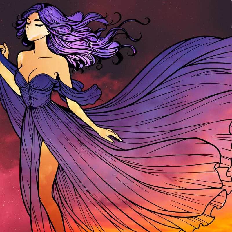 realistic woman in dress flowing the the wind