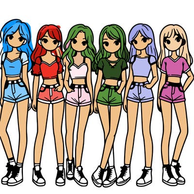 a group of girls wearing crop tops and shorts