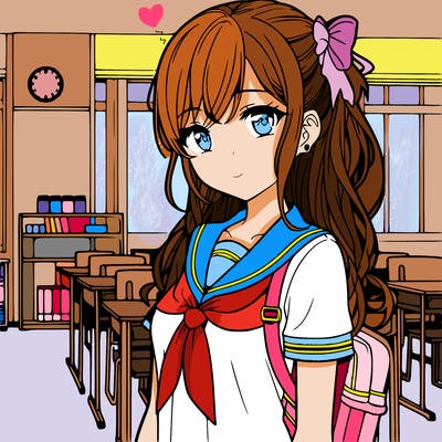 anime girl in school uniform at school