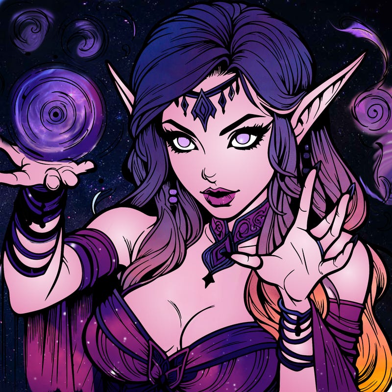 realistic scary beautiful elf sorceress casting spell
