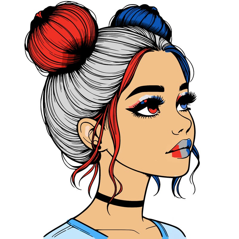 realistic girl with buns on the top of her head