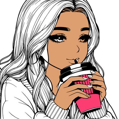 realistic girl drinking coffee