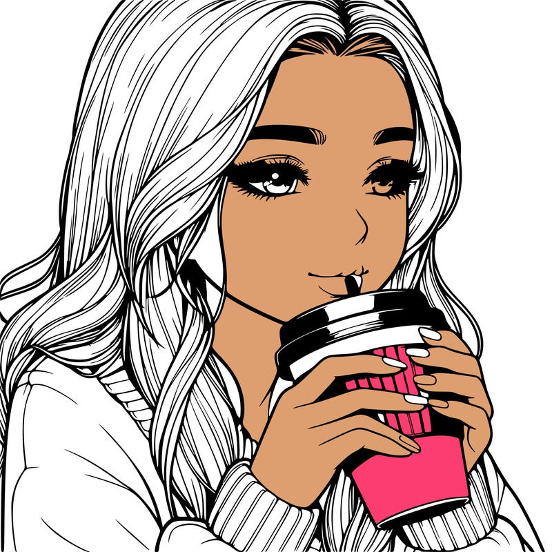 realistic girl drinking coffee