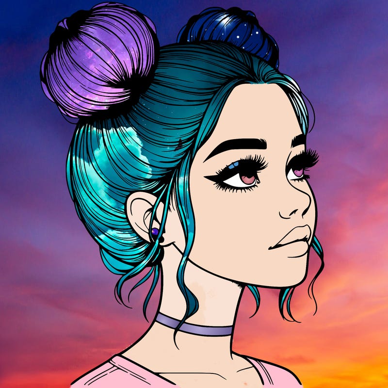realistic girl with buns on the top of her head