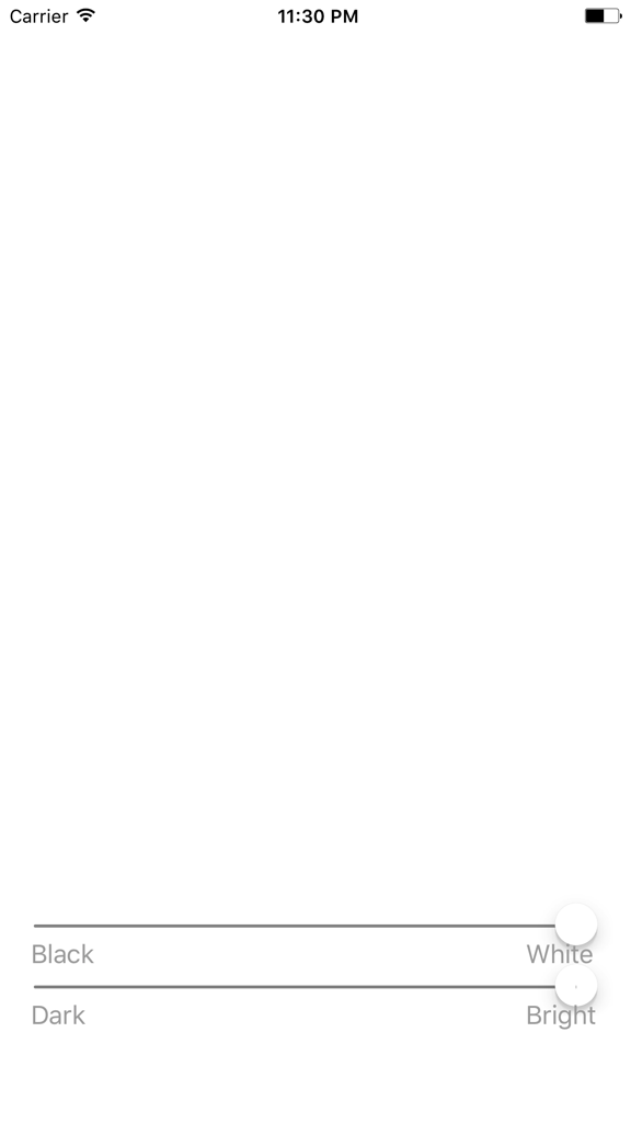 Una interfaz blanca minimalista de la aplicación screen-light con deslizadores de color y brillo.