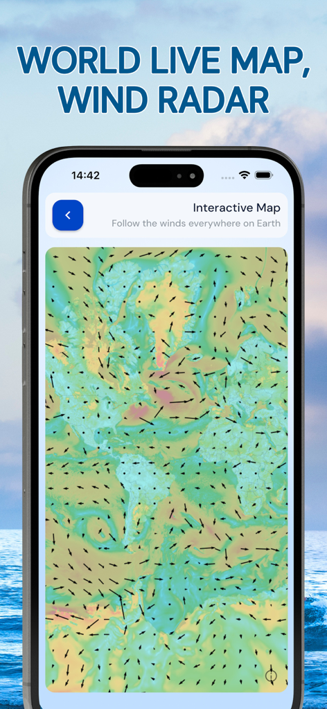 Mapa de radar de vento ao vivo interativo do mundo em um telefone celular