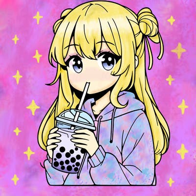 anime girl drinking boba tea