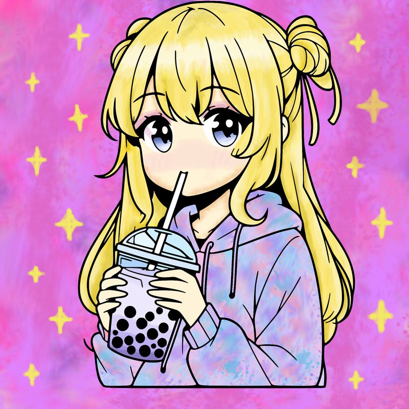 anime girl drinking boba tea