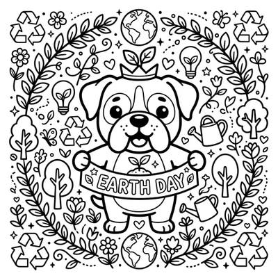 Get ready to celebrate Earth Day with an incredibly cute Kawaii Boxer, eagerly promoting environmental awareness. This charming coloring page is bursting with delightful eco-friendly elements, inviting you to bring them to life with your favorite colors.