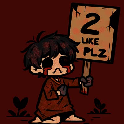 small poor toddler crying with sign that says 2 like plz