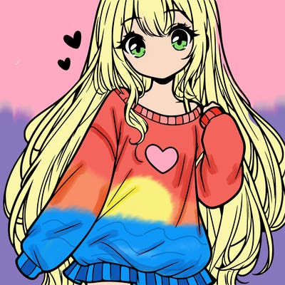 sweet cute anime girl with long hair in cute sweatshirt