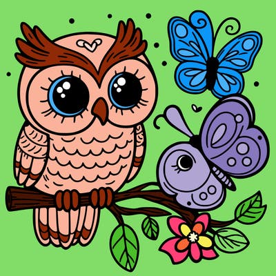 owl and a butterfly