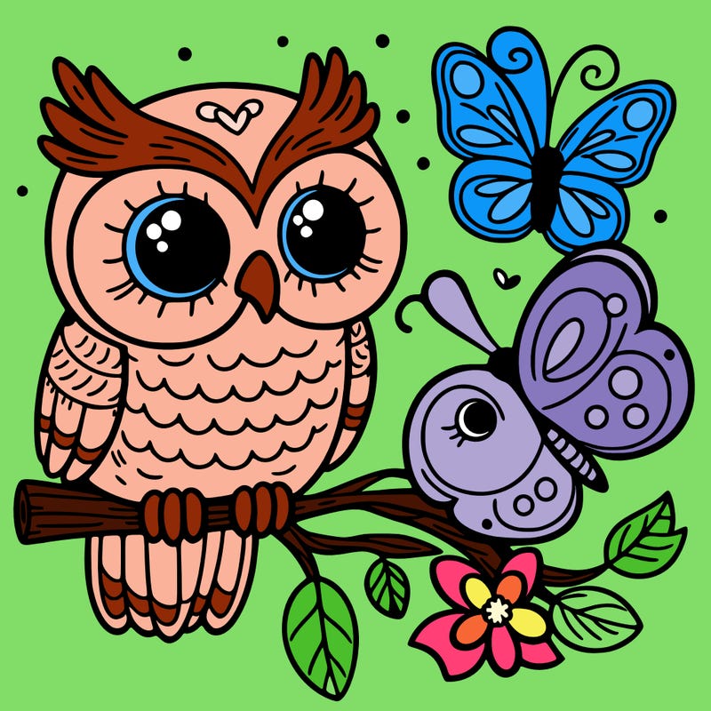 owl and a butterfly