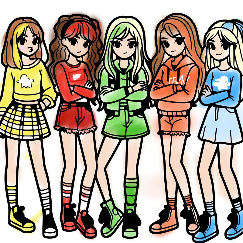 five teen girls in a group