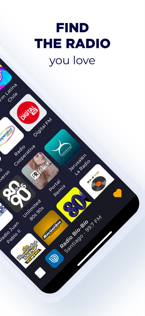 Radio Chile Live FM AM Online - Interface of the Radio Chile app showing logos of various Chilean radio stations
