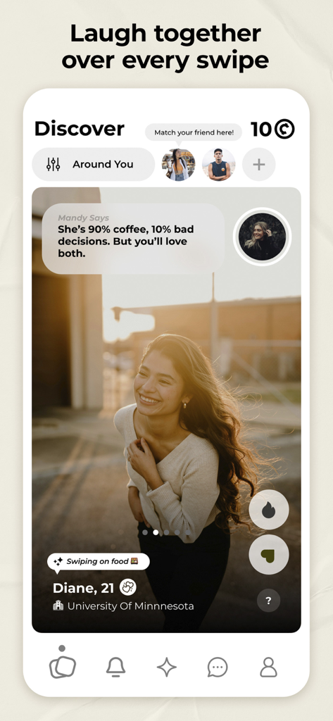 fridaysocialapp - Screenshot of Fridaysocialapp showing a college student profile with a humorous friend endorsement