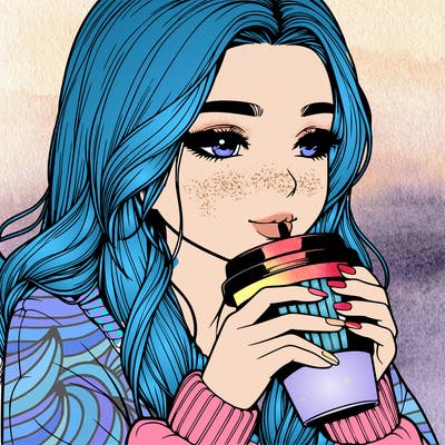 realistic girl drinking coffee