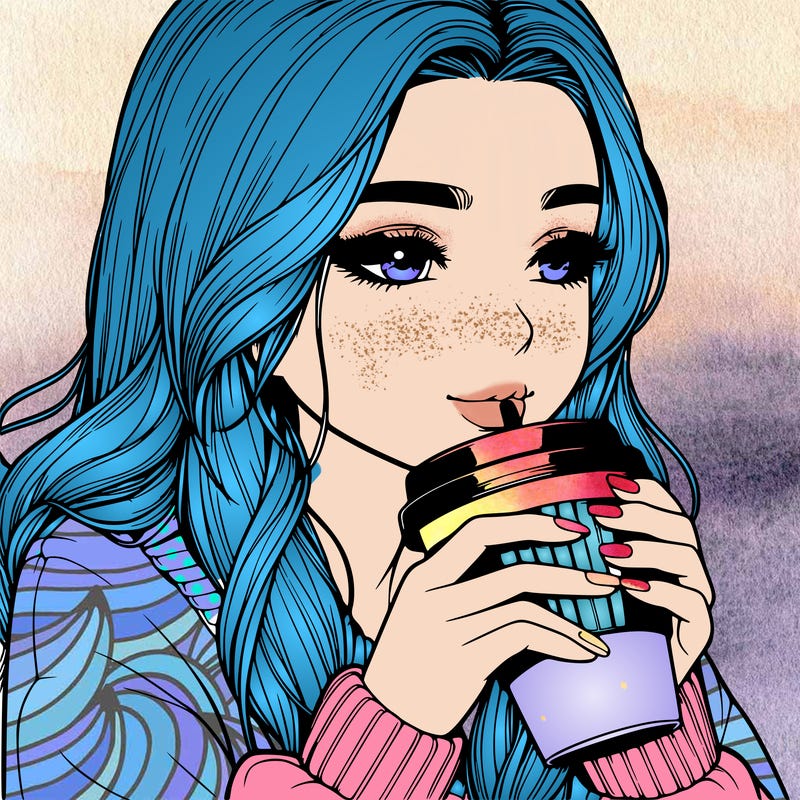 realistic girl drinking coffee