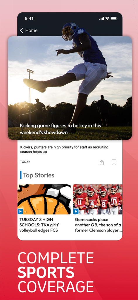 SCNow Florence Morning News - SCNow Florence Morning News app interface showing local sports news and football coverage