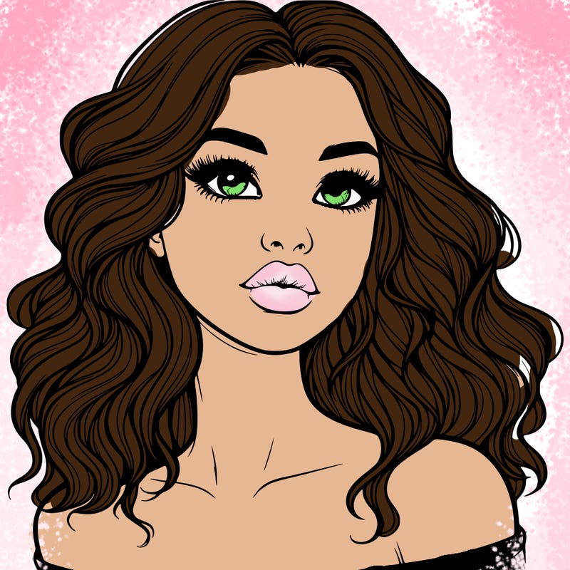 realistic girl with wavy hair and lips
