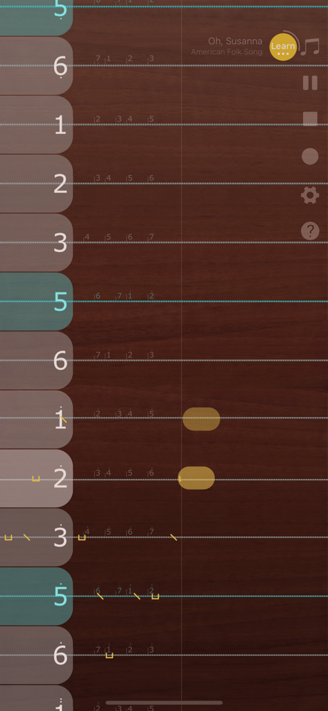 iGuzheng⁺ - Pro version - Mobile interface of iGuzheng Pro showing a digital string instrument with Follow-Play song instructions.