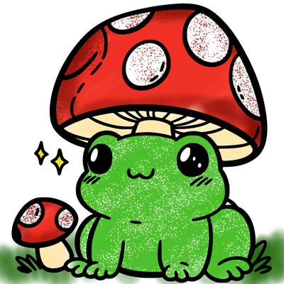 a cute frog with a mushroom hat