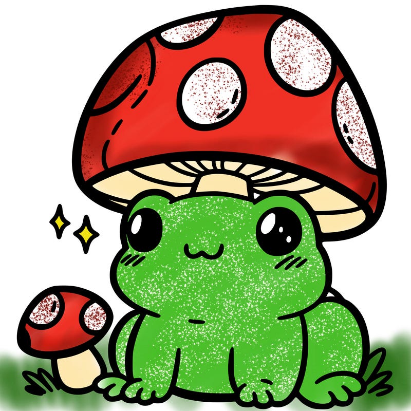 a cute frog with a mushroom hat
