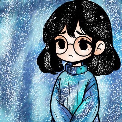 sad girl with glasses in a sweater