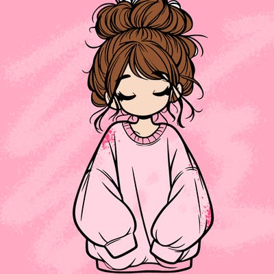 girl with baggy sweatshirt and messy bun