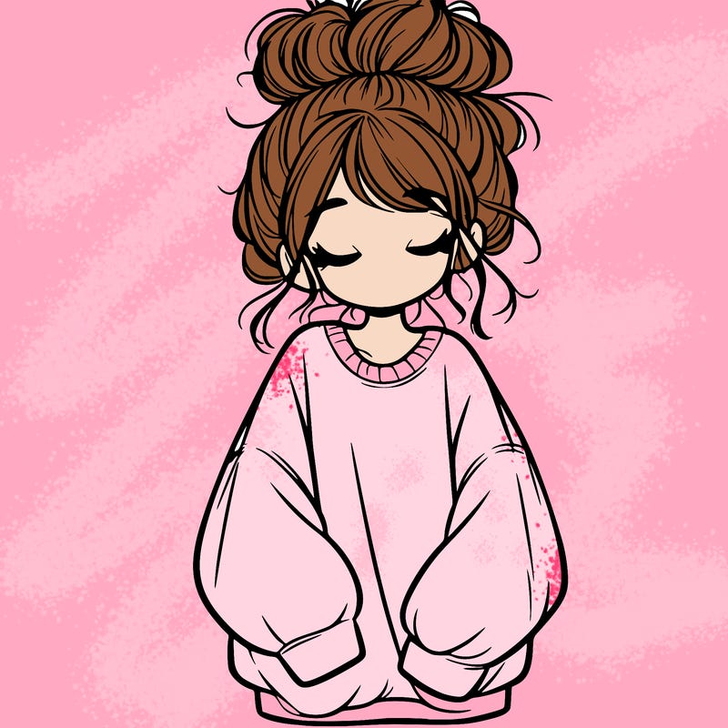 girl with baggy sweatshirt and messy bun