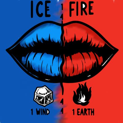 realistic lip split in fourth . 1 fourth ice 1 fire 1wind 1 earth