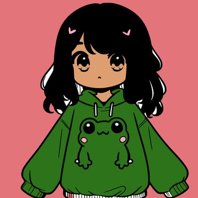 girl wearing frogging sweatshirt