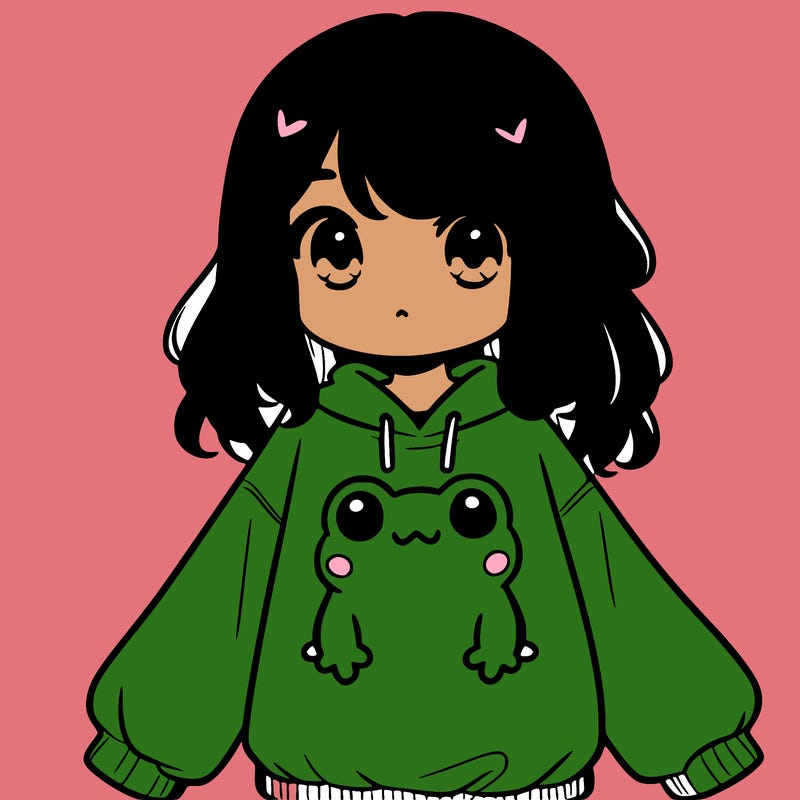 girl wearing frogging sweatshirt