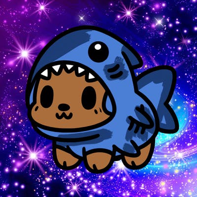 cute dog wearing a shark costume