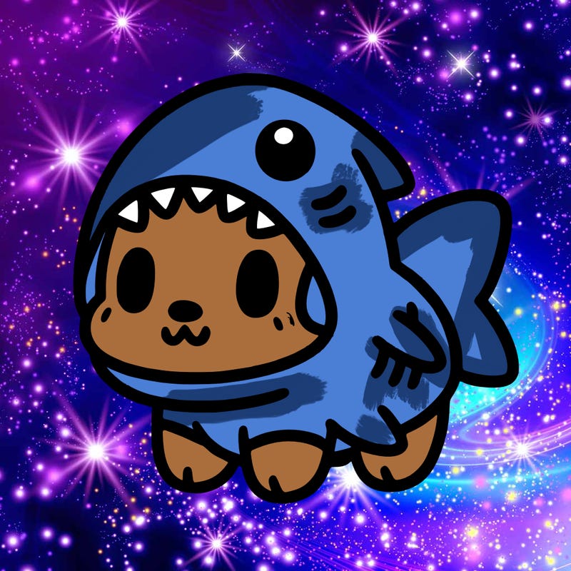 cute dog wearing a shark costume