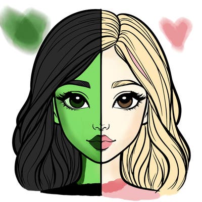 realistic girl face with line through the middle