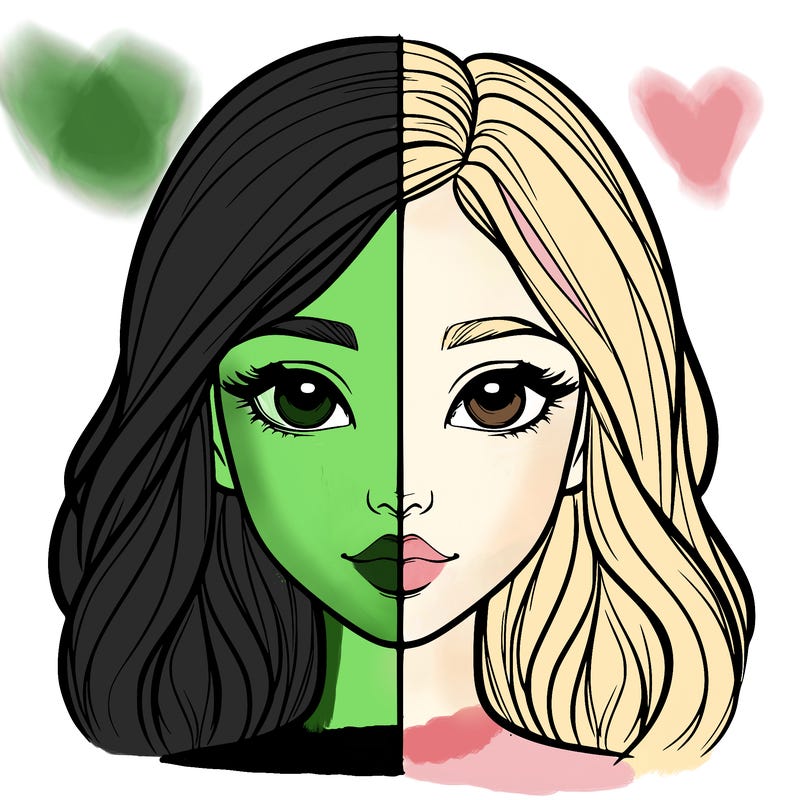 realistic girl face with line through the middle