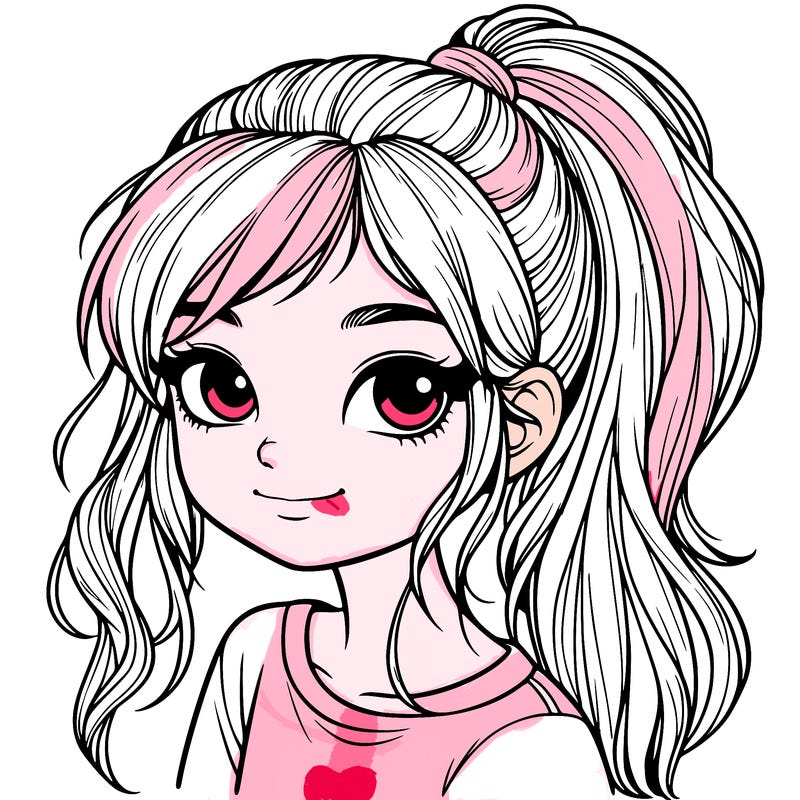 realistic girl with ponytail