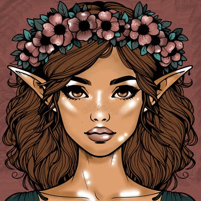realistic female elf with flower crown
