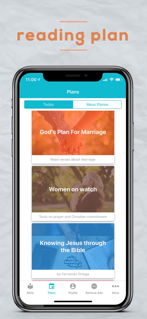 Luther's Bible - A smartphone displaying the reading plans screen of the Luther's Bible app with study topics like marriage and prayer.