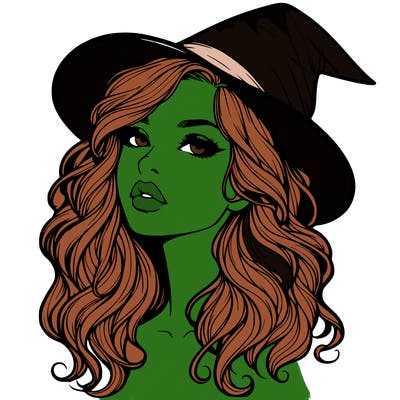 realistic witch girl with wavy hair and lips