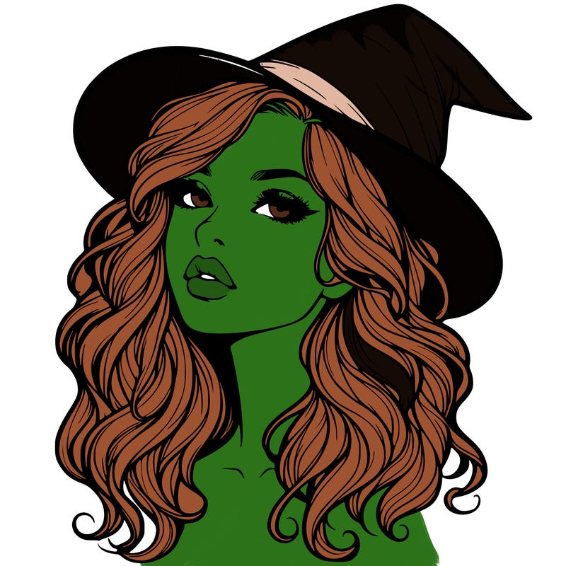 realistic witch girl with wavy hair and lips