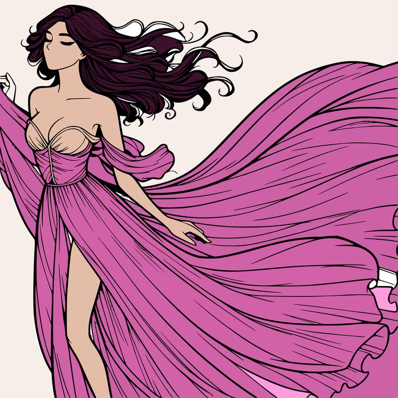 realistic woman in dress flowing the the wind