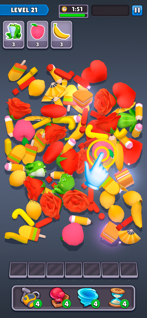 Match Junk: Triple Tile Puzzle - Gameplay of Match Junk Triple Tile Puzzle showing 3D objects to match in groups of three