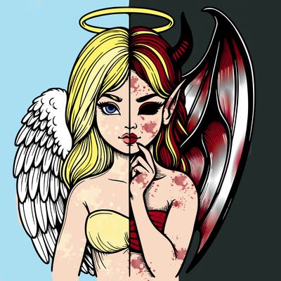 realistic angel half demon