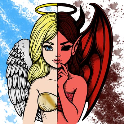 realistic angel half demon