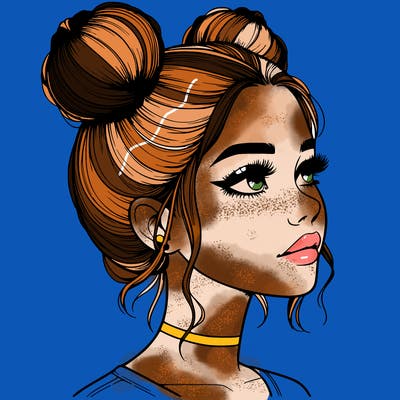 realistic girl with buns on the top of her head