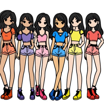 a group of girls wearing crop tops and shorts